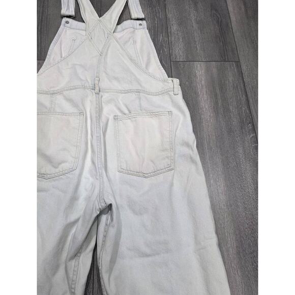 FREE PEOPLE Y2K Baggy Preppy Ziggy Denim Overalls Ivory Medium A004382 - Picture 6 of 15